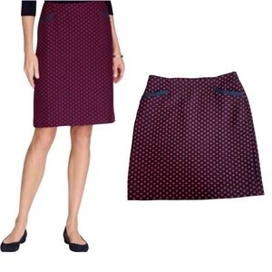 Talbots Wool Pencil Skirt Navy Blue Red Polka Dot Sz 6